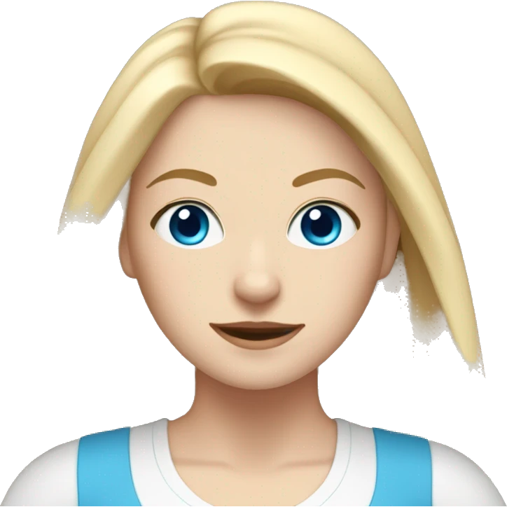 white woman with long blonde hair, blue eyes and cat shaped eyes wearing a yoga outfit  emoji