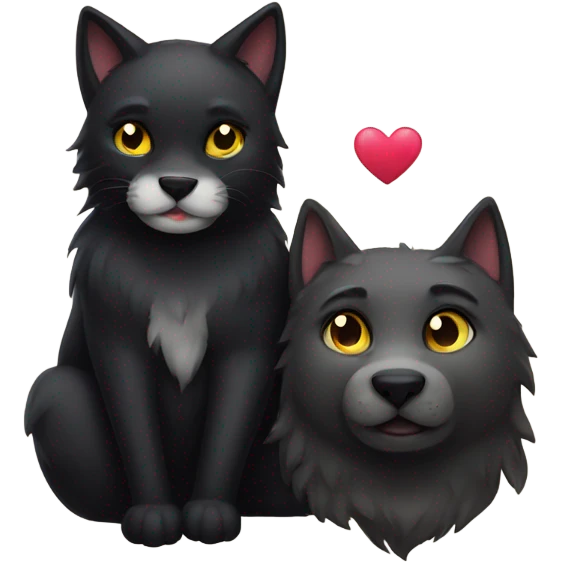 black cat and wolf in love emoji