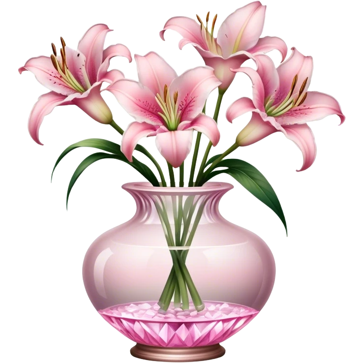 light pink liliums in antique crystal vase emoji