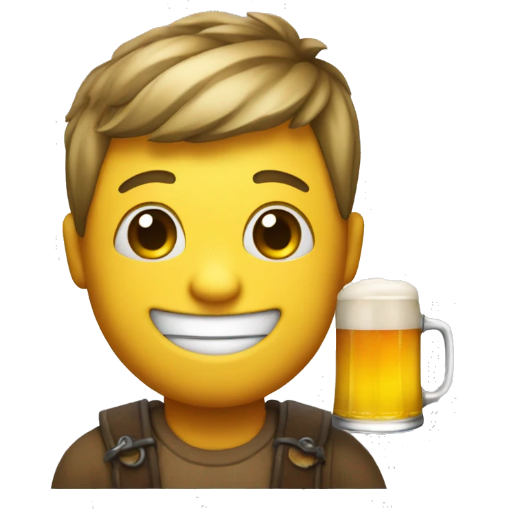 A smiley with a beer in his hand and he is smiling and he has a round face with no body emoji