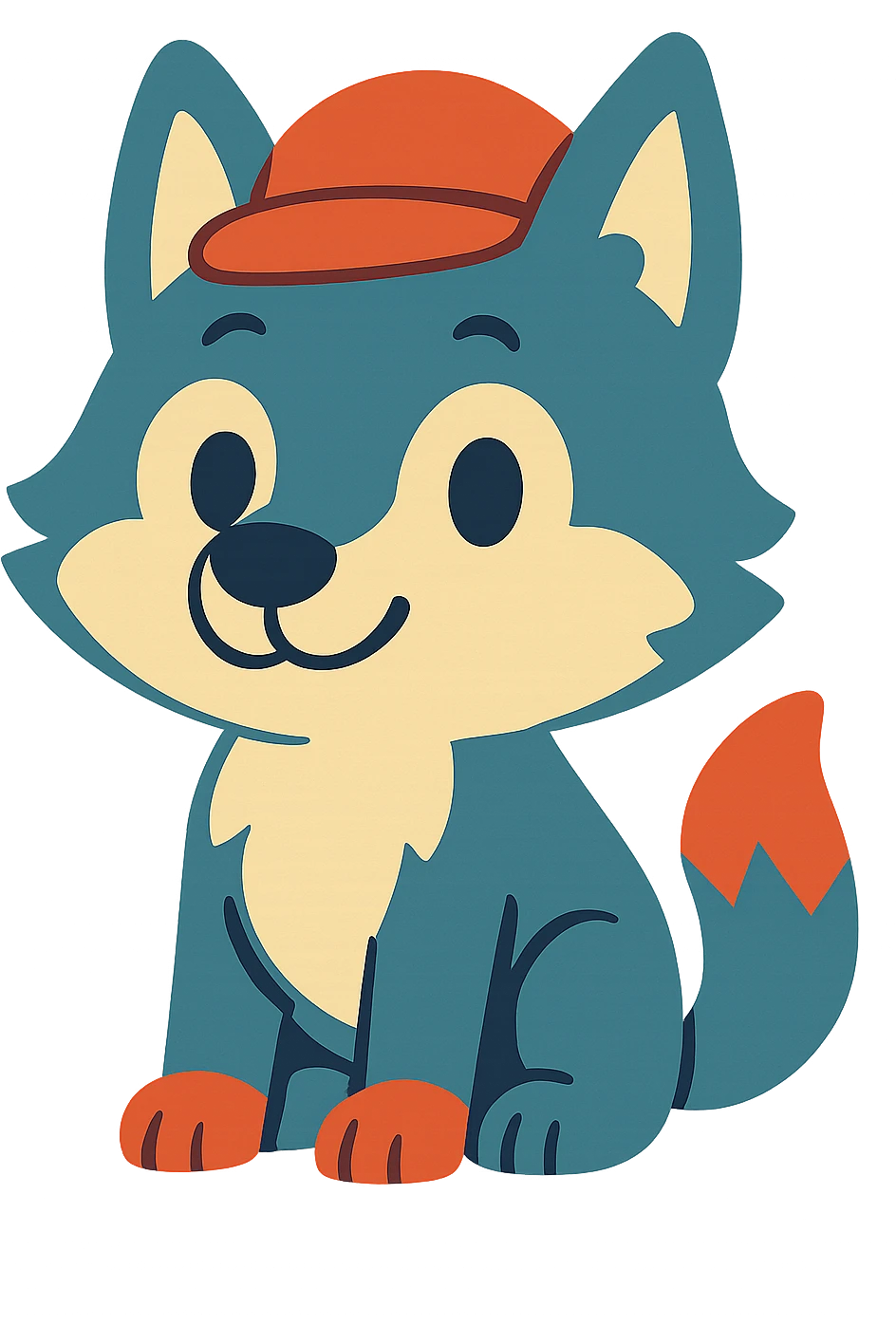 cute wolf wearing a red hat, colorful cartoon style emoji