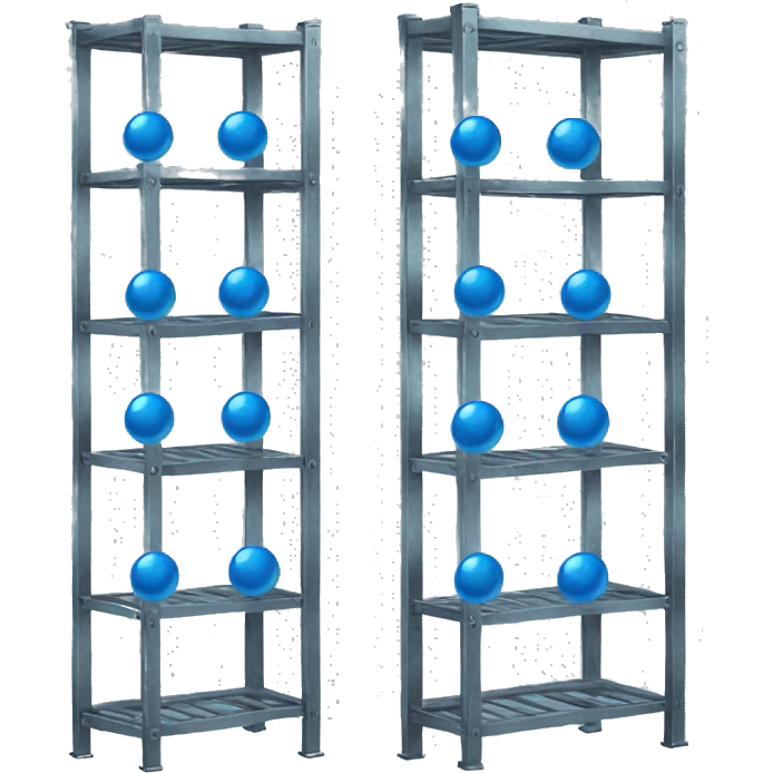 tall metal shelves with many blue orb prophecies emoji