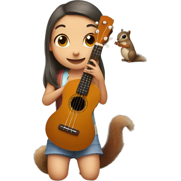 Girl playing ukulele for squirrels emoji