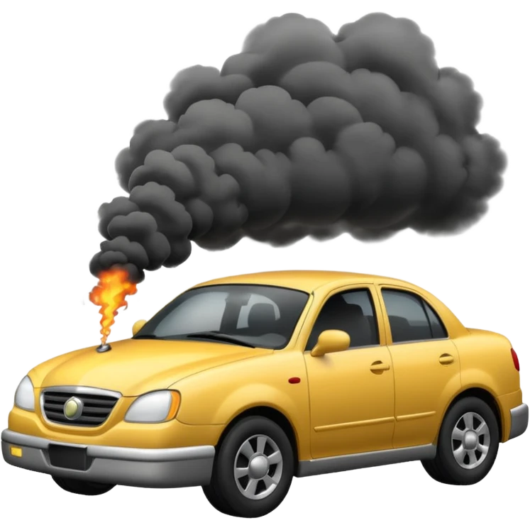 crashed car with smoke emoji
