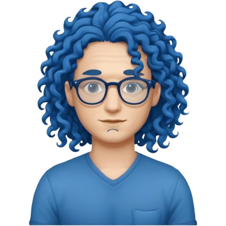 blue hair long curly, tattooes and glassress emoji