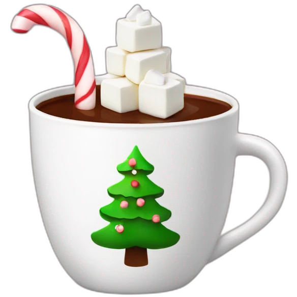 Hot chocolate with marshmallows with Christmas tree on the cup  emoji
