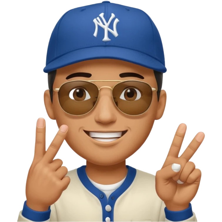Cool hip guy with NY baseball cap and sunglasses doing the middle finger emoji