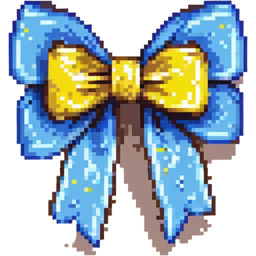 small cute blue ribbon bow pixel art emoji