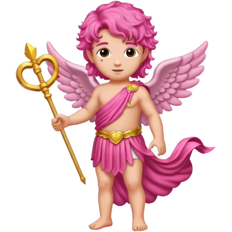 Cupid from Roman Deities with long pink wavy hair, pink sequin toga emoji