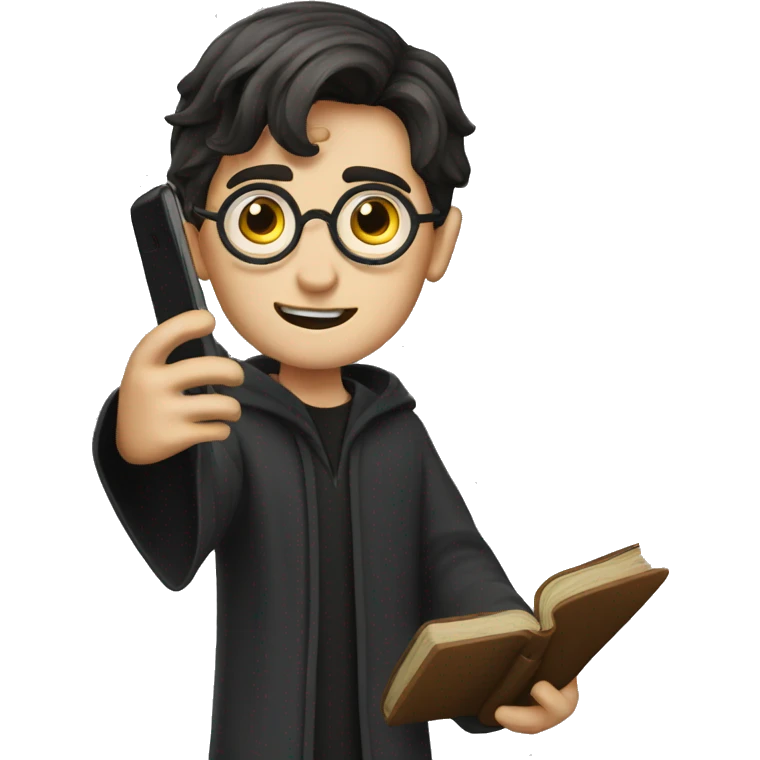 Harry potter using a phone emoji