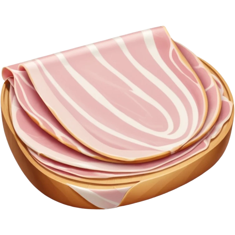 realistic jambon blanc, thin folded slices, pale pink, smooth edges, glossy moist, natural curve, gentle folds, white fat marbling, uniform delicate color, no bread, plate, packaging, or faces, clean 3D, soft lighting, transparent background, emoji scale emoji