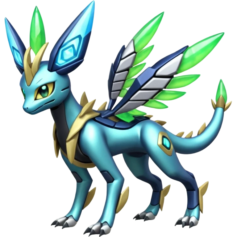  Exotic Futuristc Meloetta-Zygarde-Zeraora-Protogen-Dialga-Electrike-Palkia-hybrid-fusion-Fakémon-creature, full body emoji