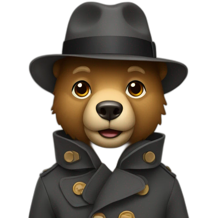 Bear in a trench coat and flat hat emoji