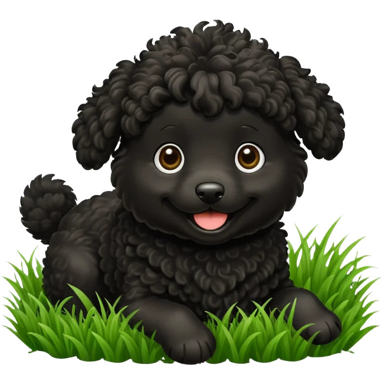 Black doodle dog playing in grass emoji