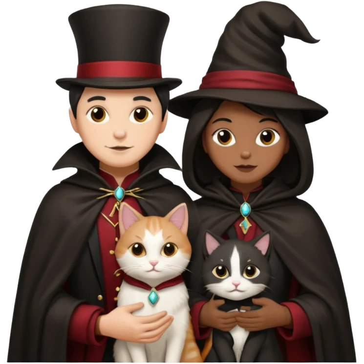 magician couple and their pet cat emoji