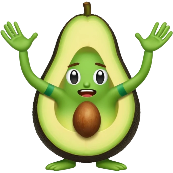 Emoji of a stressed-out avocado 🥑 trying to pay online bills with tiny arms. emoji