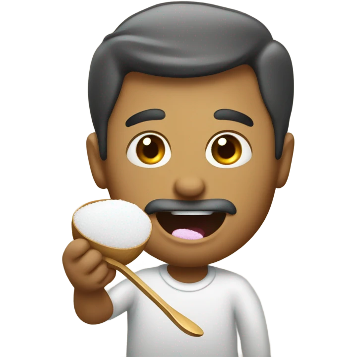 Man eating sugar with a spoon holding a lighter under the spoon emoji