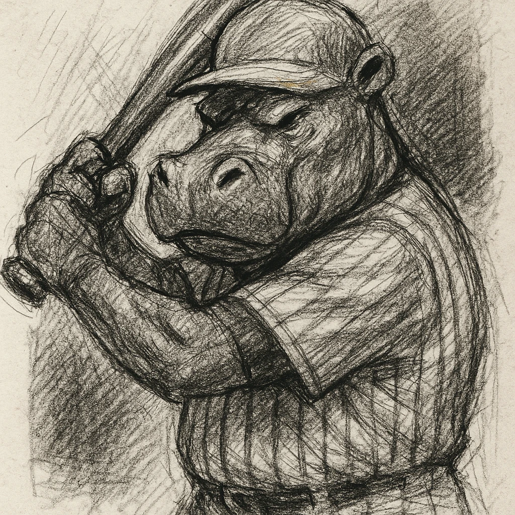 hippo holding a baseball bat, wearing a yellow helmet, pinstripes outfit emoji