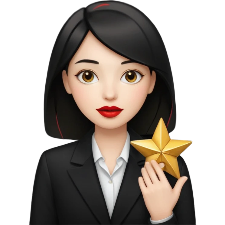 red lipstick, black blazer, holding a star emoji