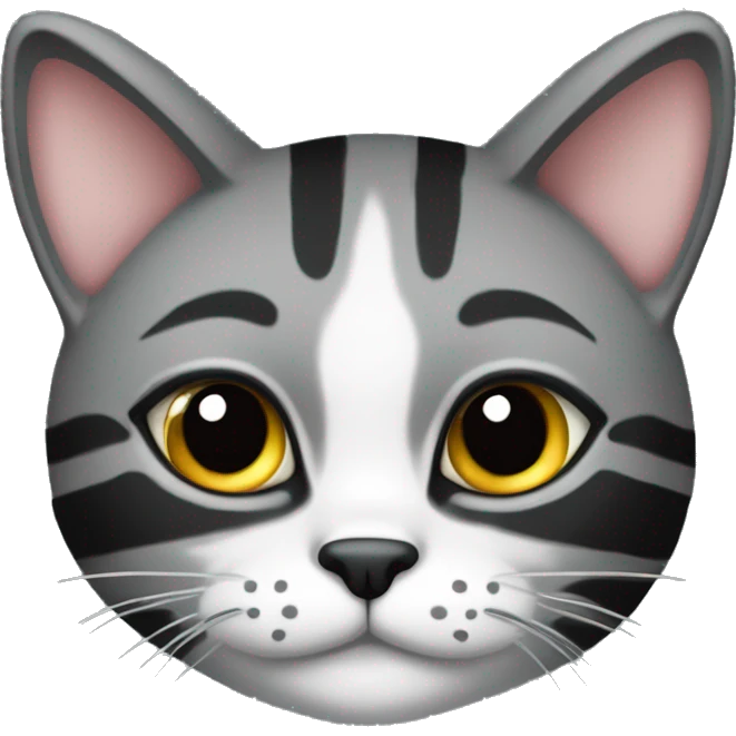 Eine dicke Katze schwarz grau getigert welche sitzt und einen mit großen Augen anschaut emoji