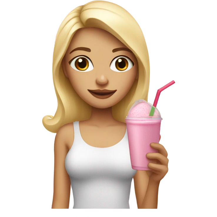 Pretty blonde girl drinking a light pink smoothie  emoji