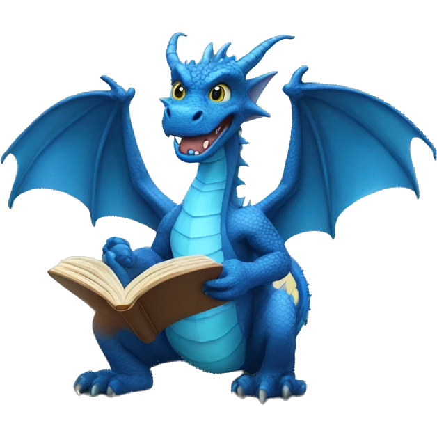 Blue dragon reading the book emoji