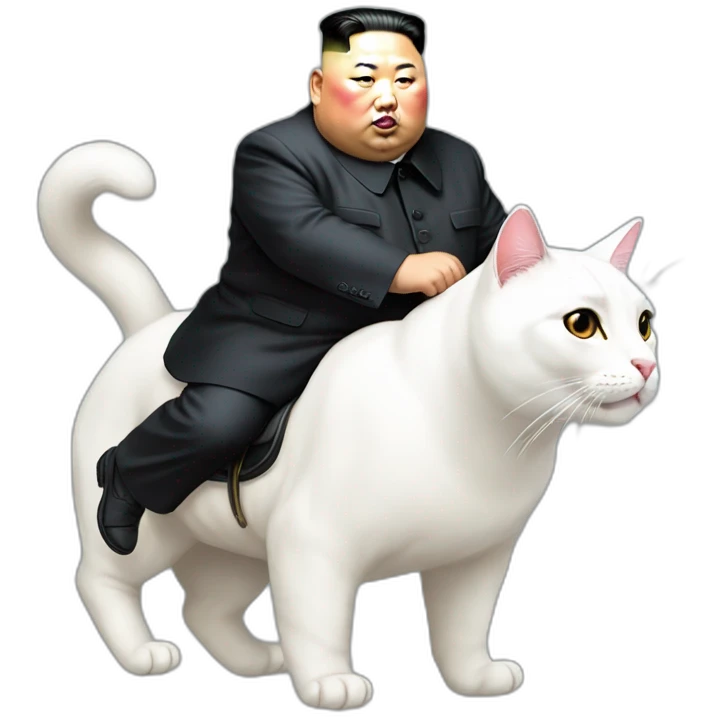 super fat Kim jong UN riding a white cat emoji