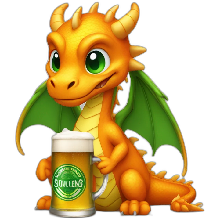 Orange dragon Green eyes drinking beer emoji