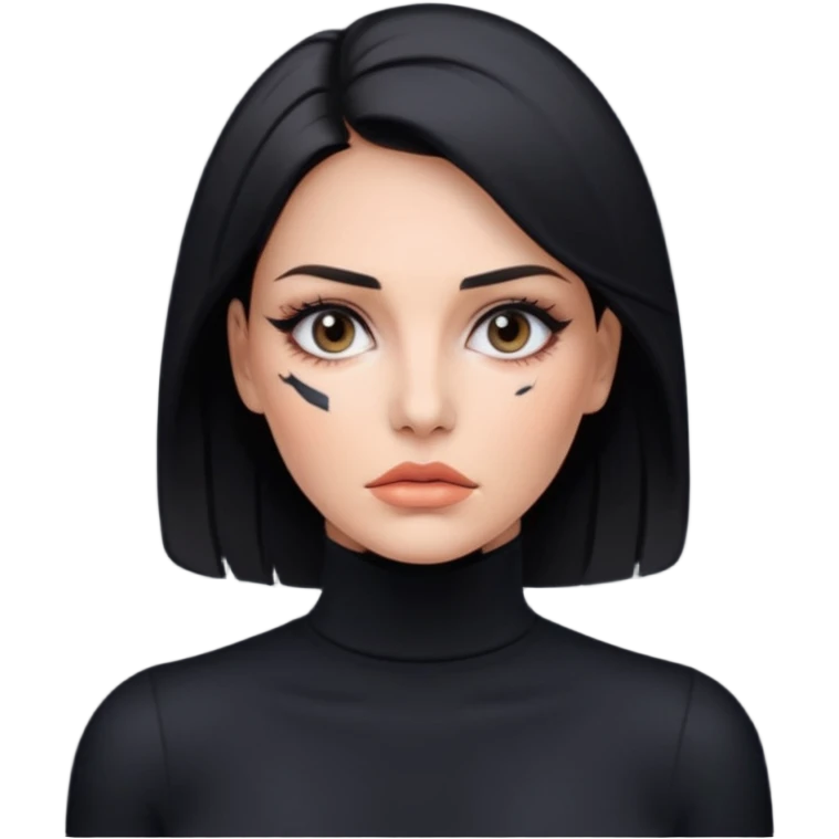 Beautiful woman with intense botched plastic surgery in turtleneck  emoji