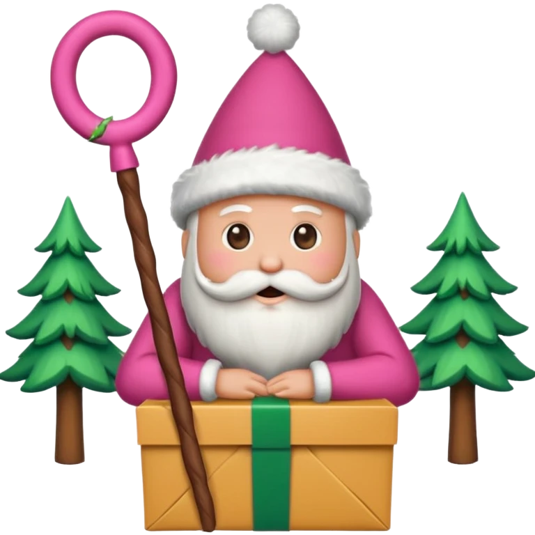 emojis estilo pixar de la cara de santa, arbolito rosa, reno, lazo coquet,bastones de caramelo rosa, caja de regalo rosa, arbolito verde con bambalinas rosa emoji