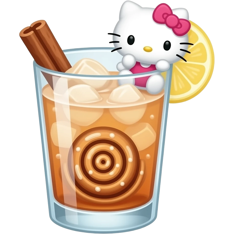 cinamonroll the sanrio character themed cocktail with actual illustration of cinamonroll (sanrio character) as a garnish emoji
