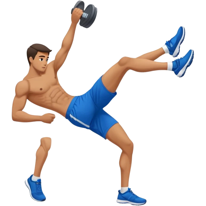 side-view of guy in blue shorts doing decline crunches emoji