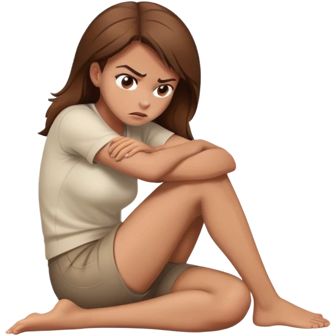 angry woman with brown hair sitting in profile on a floor hugging her knees avoiding conversation  emoji