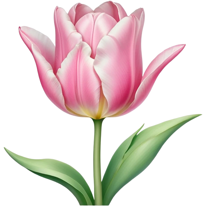 Single soft pink tulip with watercolor petals, clean white background, green stem, and curved soft leaves, elegant hand-painted style emoji