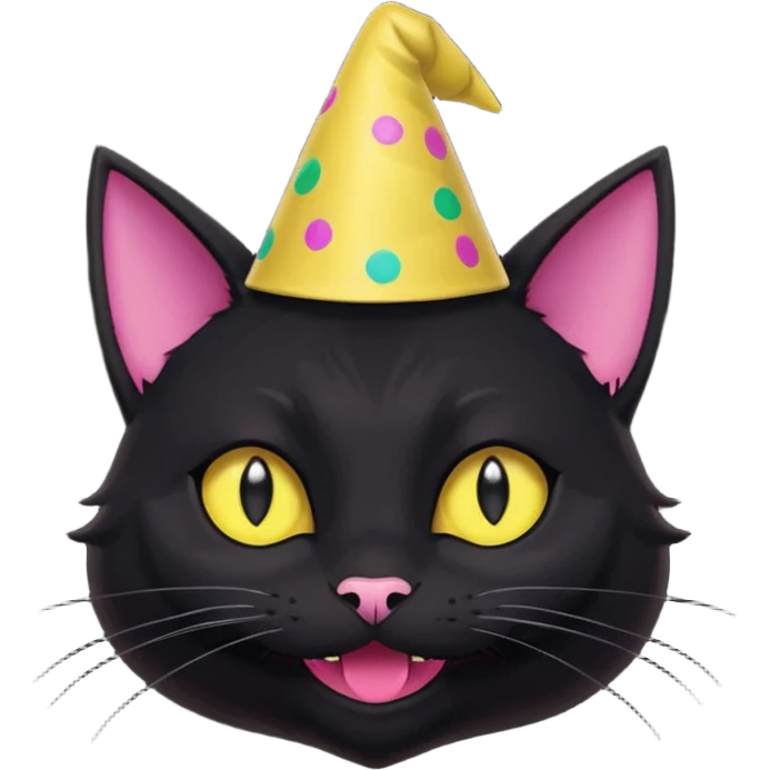 image friend from deltarune, a cat with a pink eye and a yellow eye, and black fur and pointy ears smiling emoji