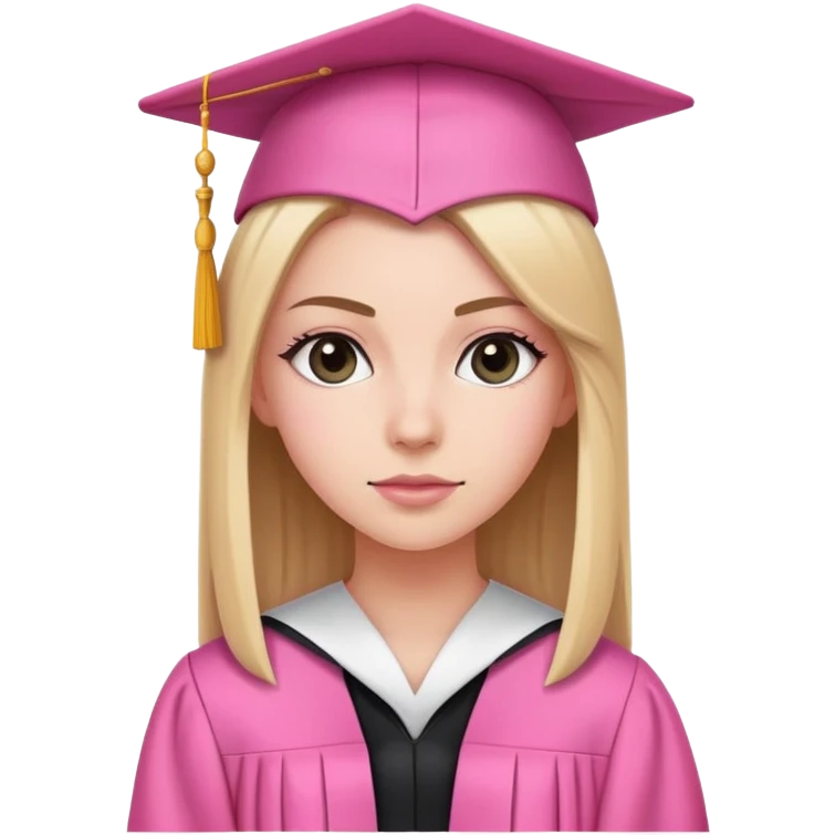 White girl with long straight black tine wearing pink graduation clothes emoji