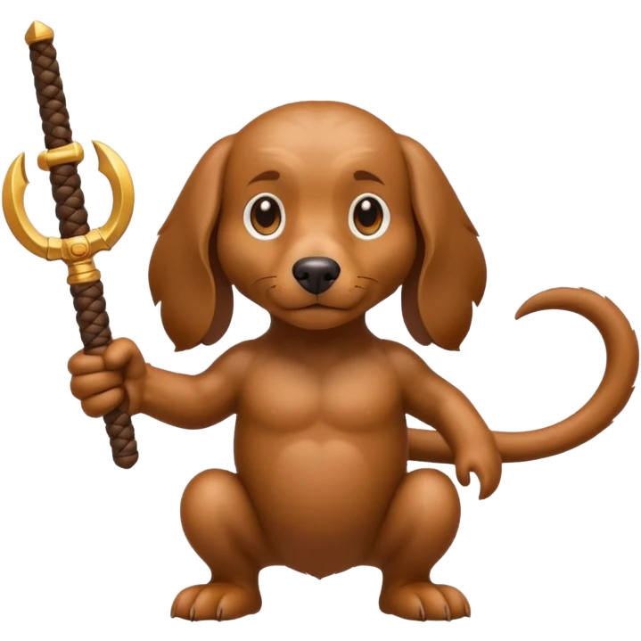 Brown long haired weiner dog with monkey fist weapons emoji