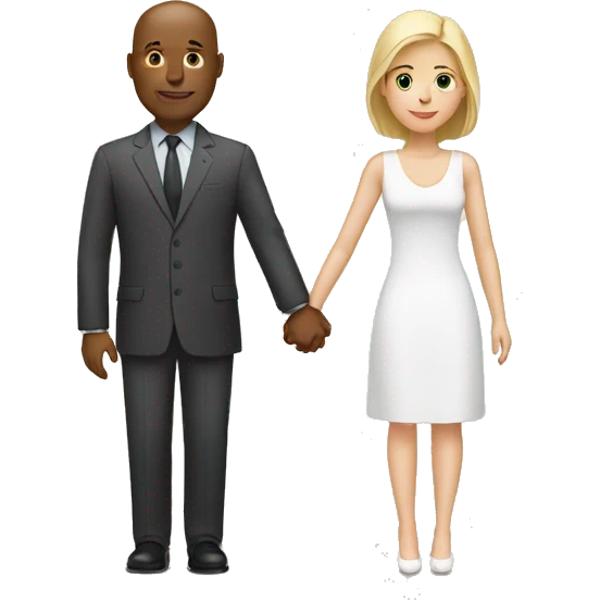 Bald black man holding hands with a white brunette woman emoji