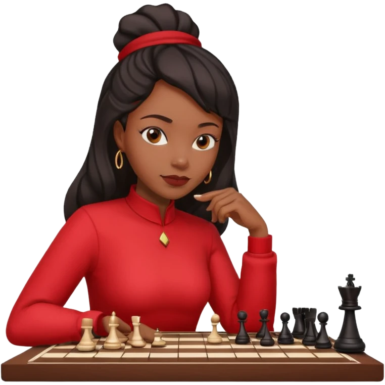 black woman chess players in red outfits emoji