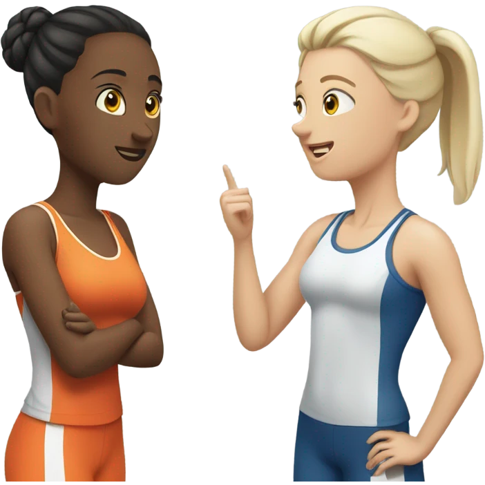 2 white skin woman in sportswear talking to eachother emoji