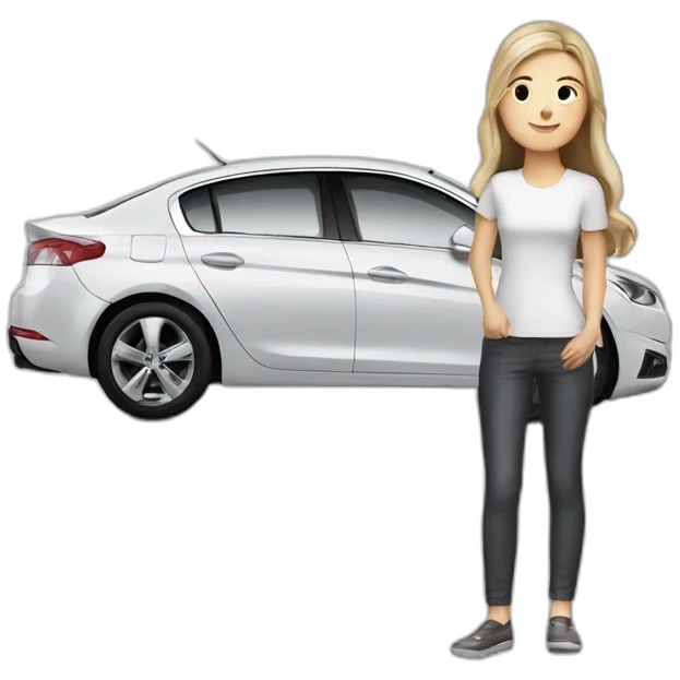 White peugeot 408 with girl emoji