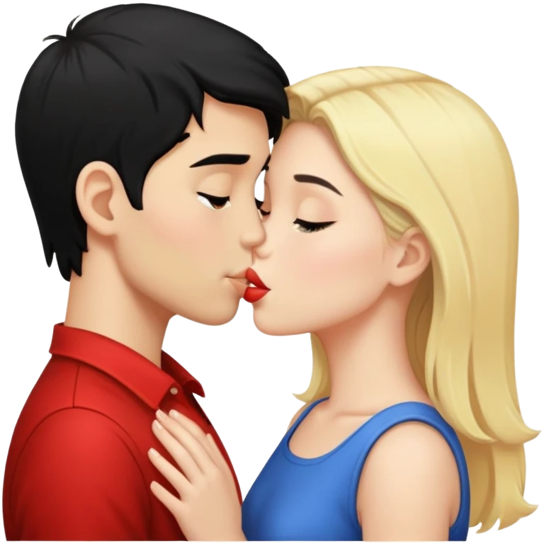 a blonde girl and black haired boy kissing emoji