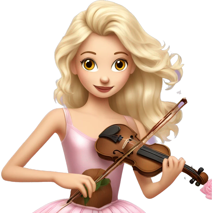 ballet blonde with skin girl with soft pastel tutu playing violin with peonies and sparkles realistic coquette emoji