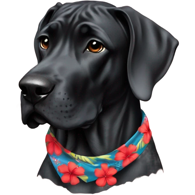Black Great Dane with Hawaiian bandana red flower  emoji