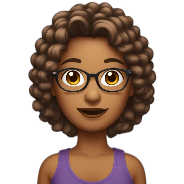 crie uma mulher de aproximadamente 30 anos, com cabelos ondulados, castanho escuro. Ela usa óculos e tem os olhos castanhos!  emoji