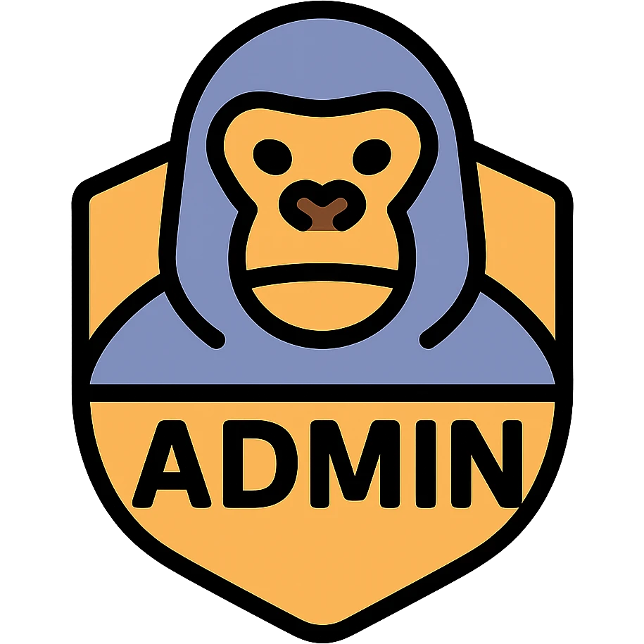 badge for a Gorilla Tag admin, stylized gorilla face, word 'ADMIN' bold and clear, modern game-inspired icon style emoji
