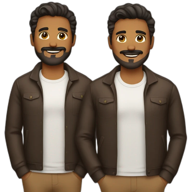 Gay love brown guy with beard and brown guy with mustache emoji