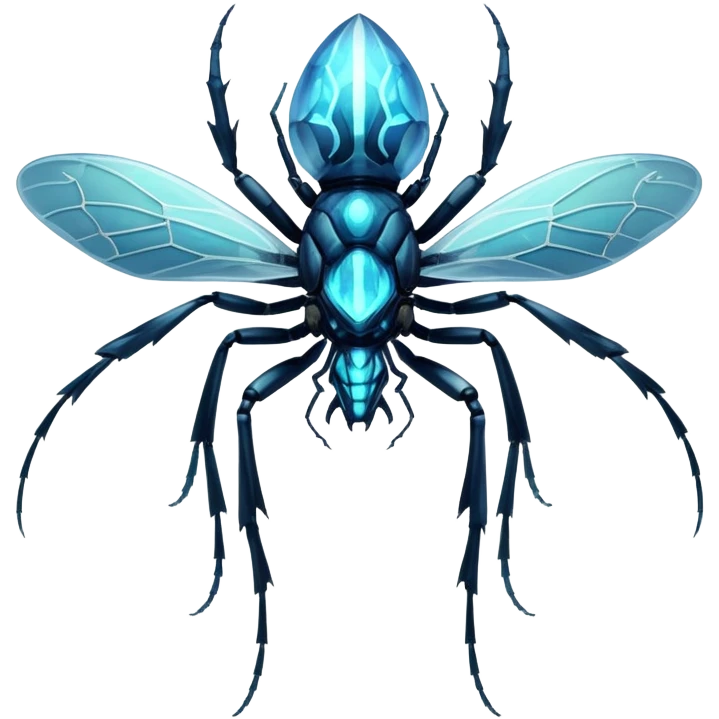 A bioluminescent insectoid with crystalline exoskeleton segments that refract light into dazzling patterns, sharp teeth, capable of phasing through solid objects when exposed to moonlight. emoji