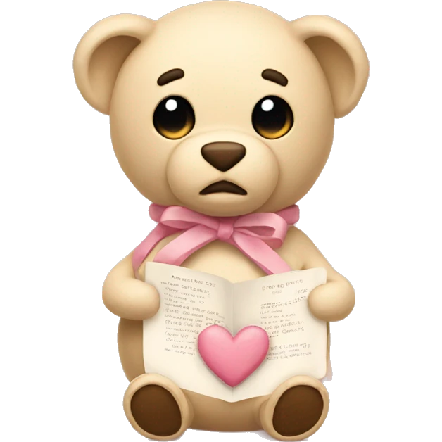plushie holding a love letter in a beige color and the plushie has ribbons at the ear light pink  emoji