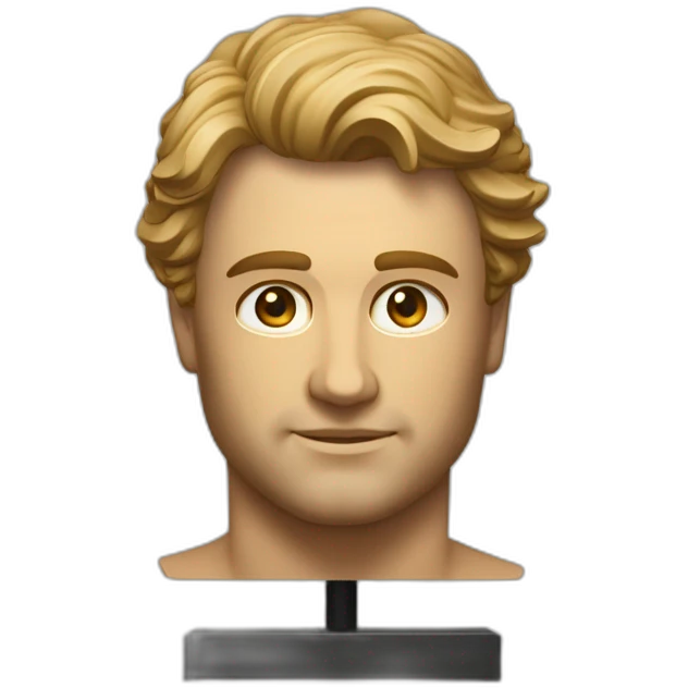 Grande estátua de um Homem romano sem roupa. Há destaque para sua v-line na cintura e seu bico do peito enorme. emoji